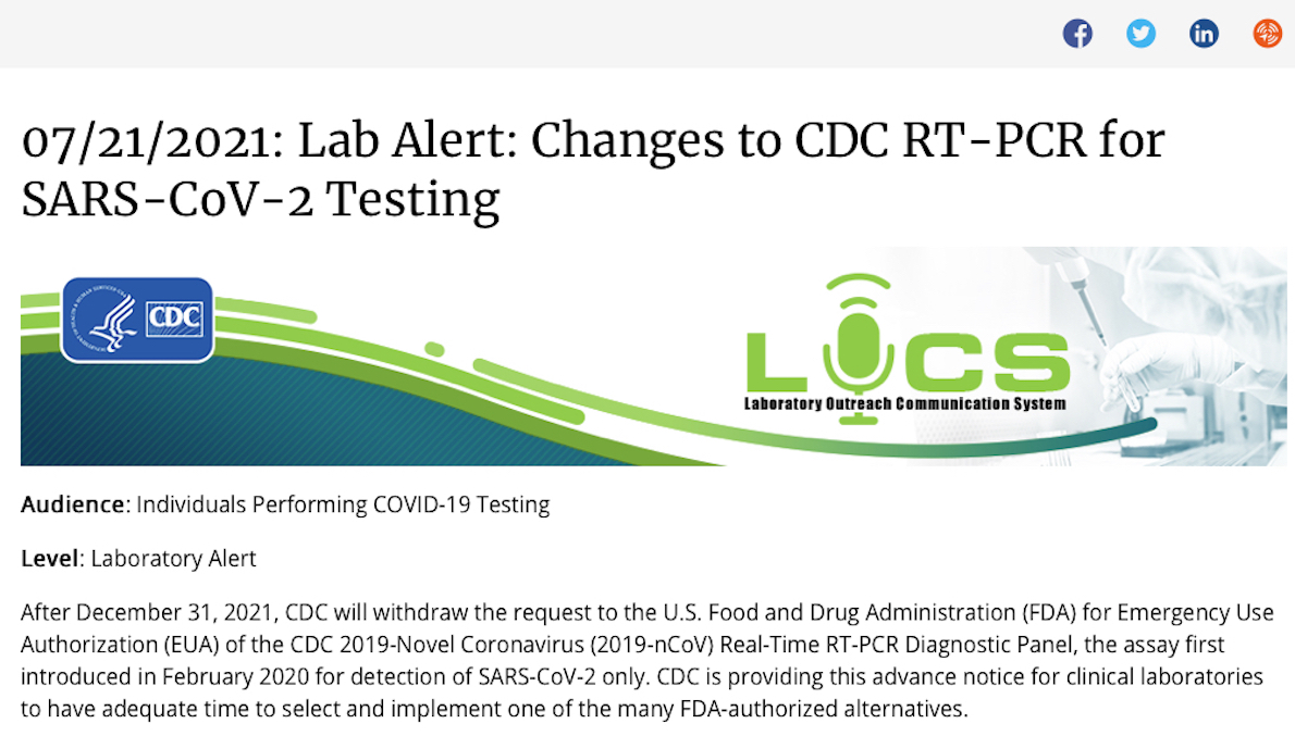 BOMBA SULLA PANDEMIA: CDC USA RITIRA TAMPONI PCR. “Non distinguono Sars-Cov-2 da Influenza”. Contagi COVID-19 Falsati!