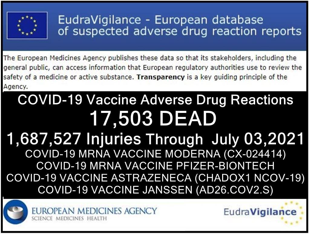 DATI EUDRAVIGILANCE: 17.503 MORTI, 1,7 milioni di feriti (50% GRAVI) riportati nel database dell'Unione europea sulle reazioni avverse ai farmaci per i vaccini COVID-19 - Database Italia